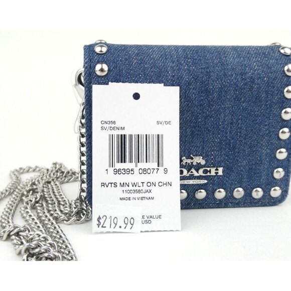 Coach Denim Mini Wallet On A Chain W/ Rivets NWT CN356 - Picture 2 of 5
